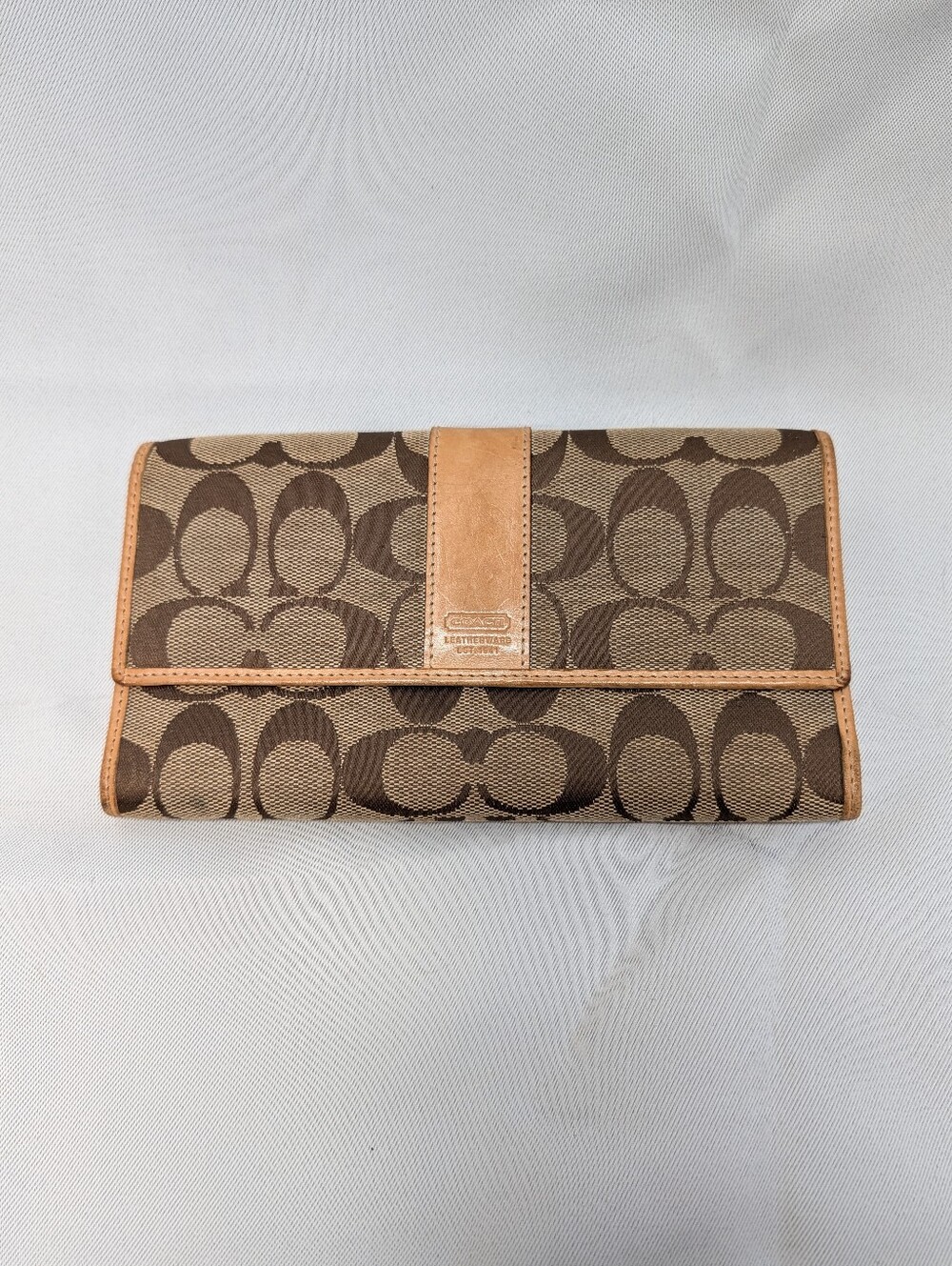 Coach Signature Jacquard Canvas Trifold Wallet - Brown/Tan Leather